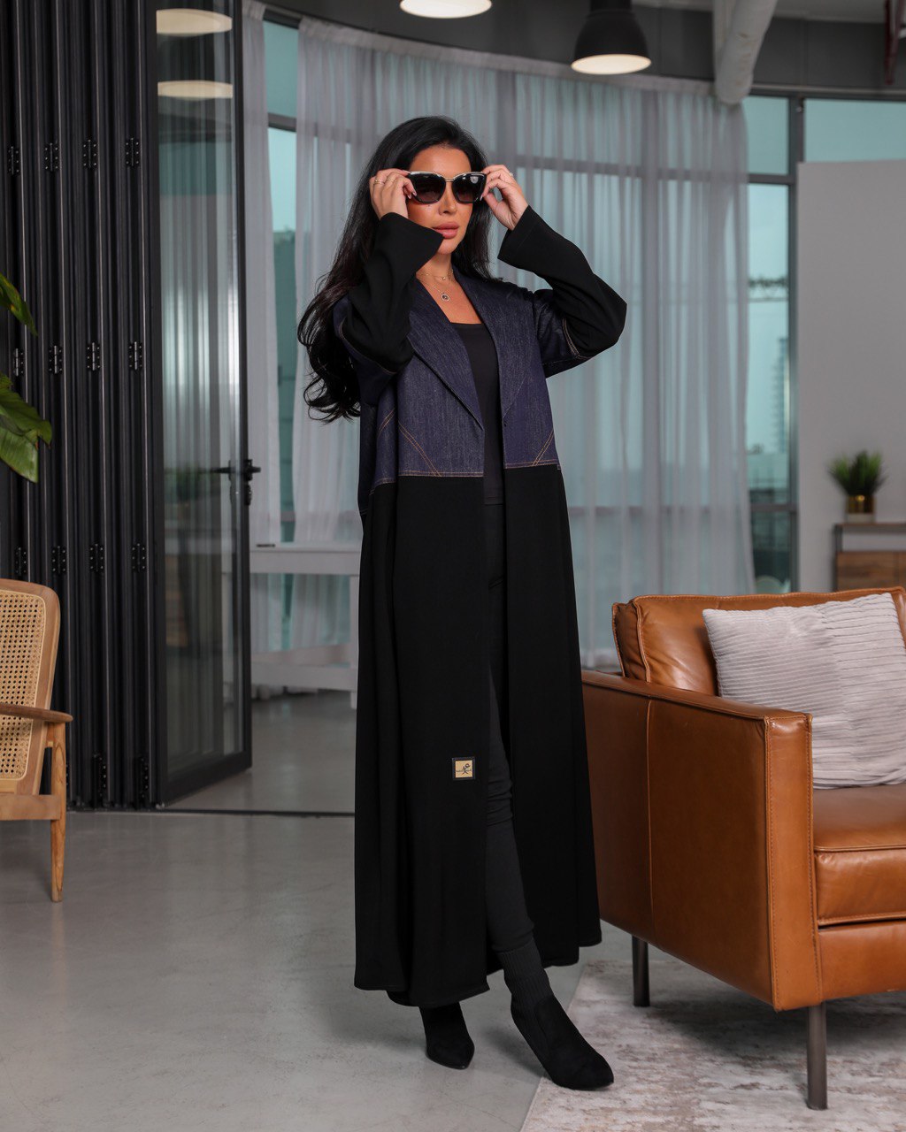 عبايه كريب بليزر جينز J3004