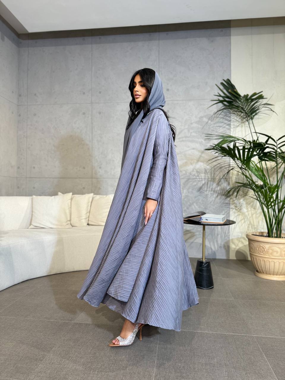 Crepe Abaya Grey C:6505 Gray (Free size)