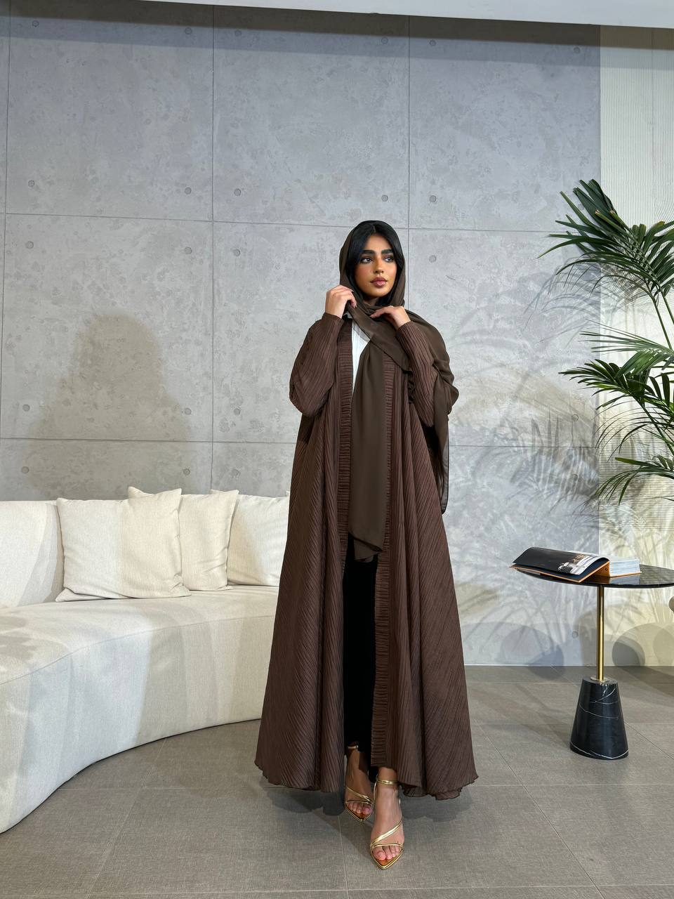 Abaya Crepe Brown C:6505 Brown (Free size)