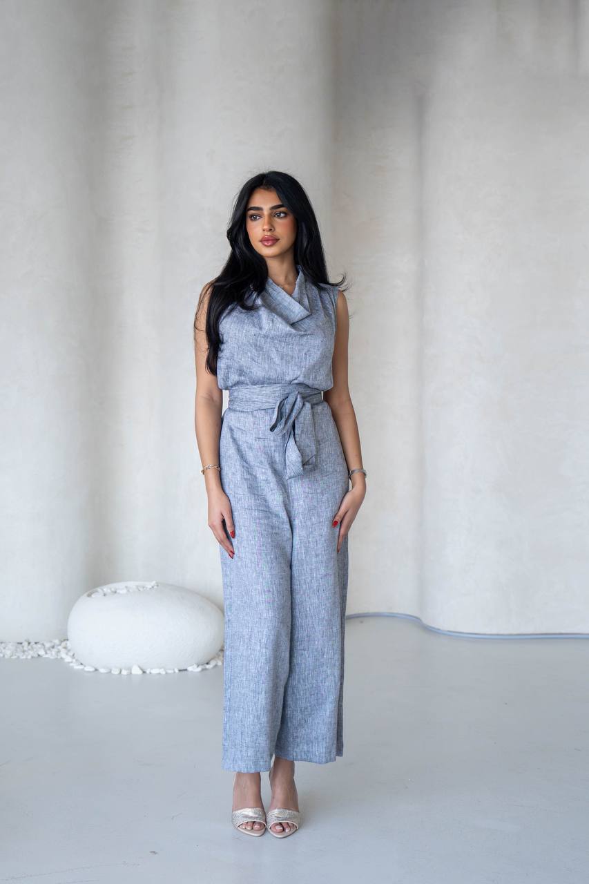 Light gray linen jumpsuit C:196
