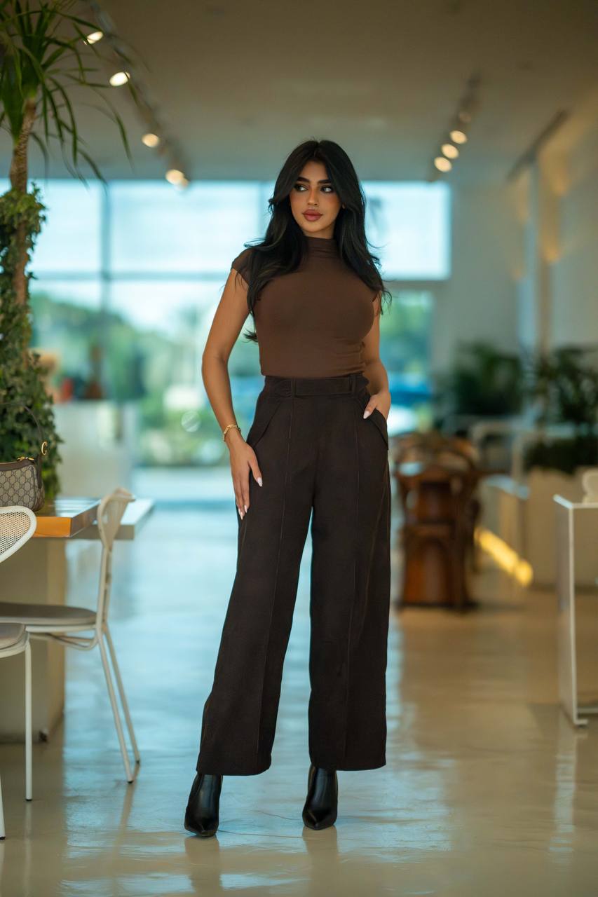 Cotton blouse and brown velvet trousers set  C:193