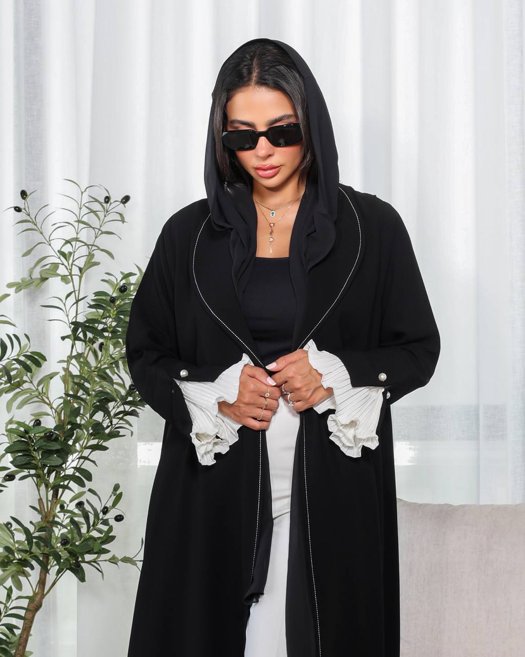 Black crepe abaya C:6474