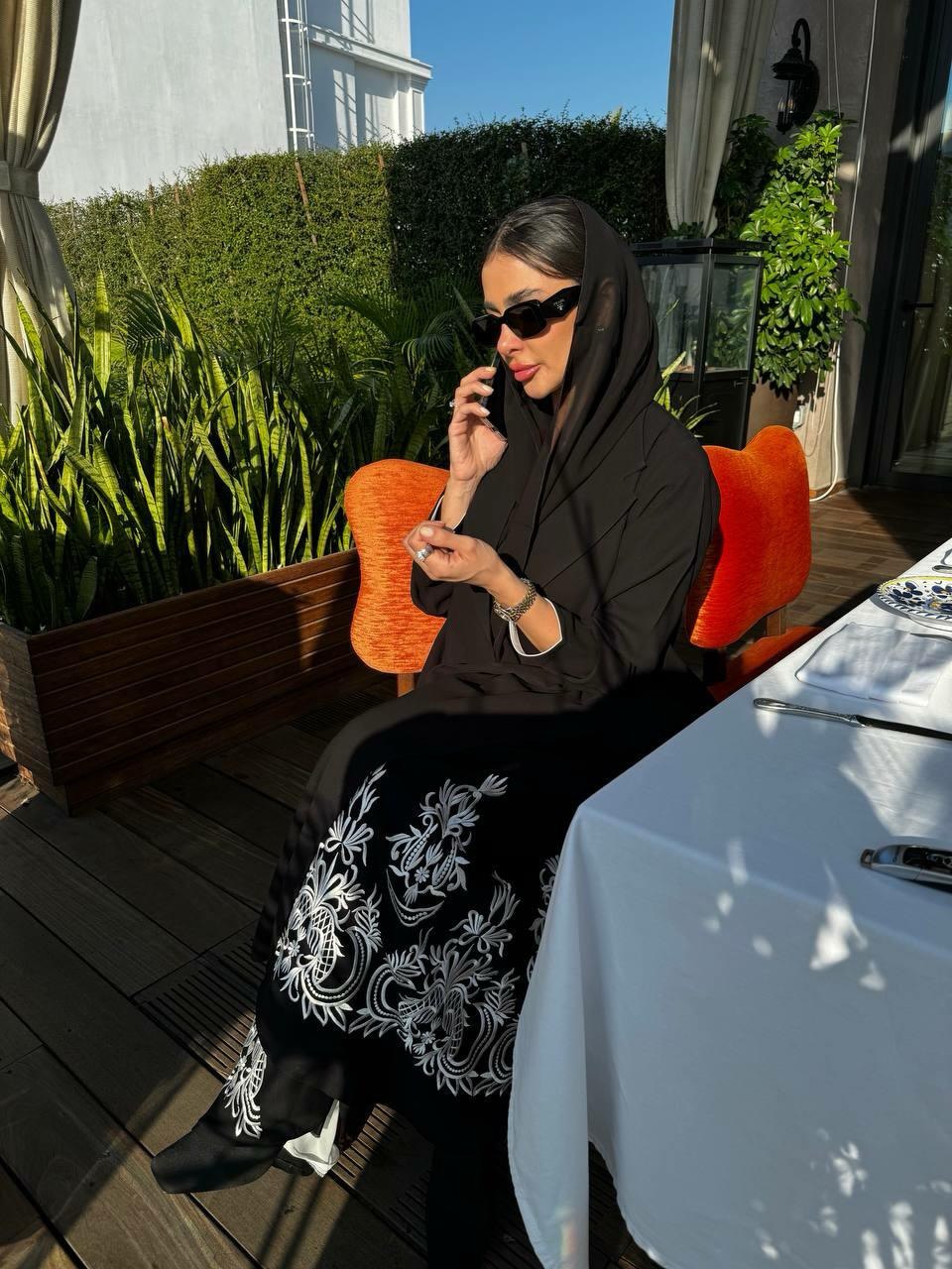 Black crepe blazer abaya with embroidery C:6373