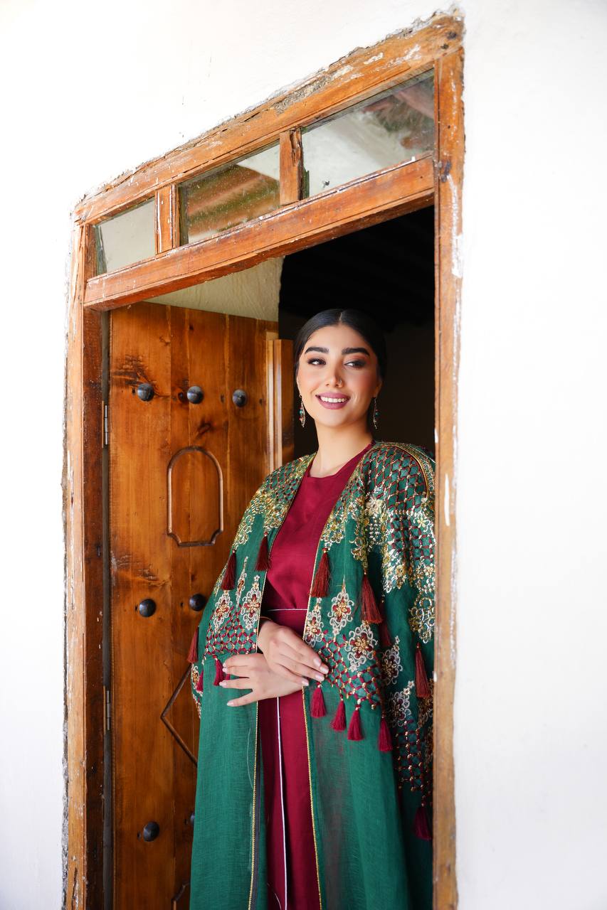 Green bisht with embroidery C:6591