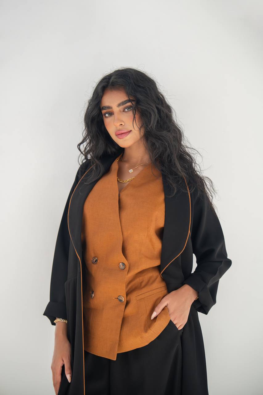 Black crepe blazer abaya C:6633 Black