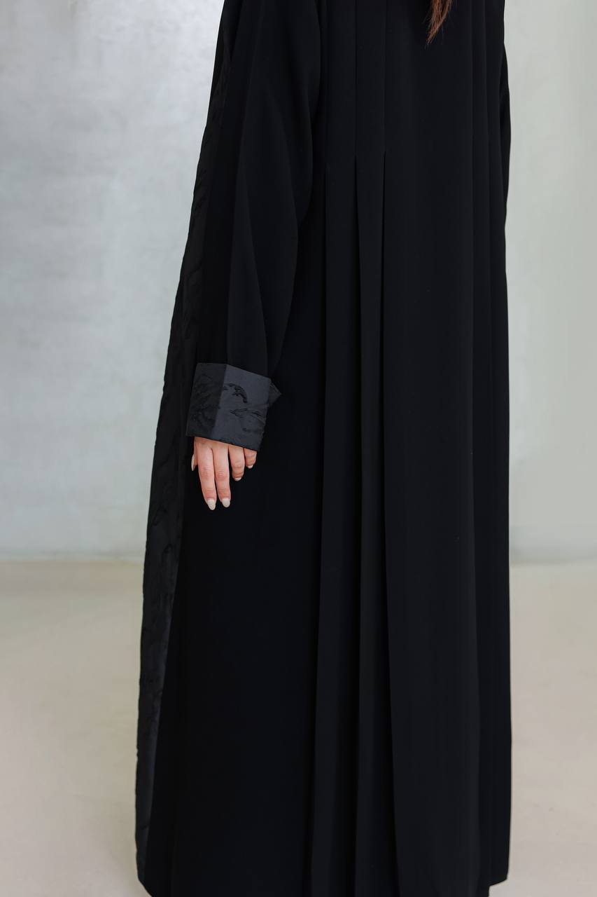 Black crepe abaya with jacquard.C:6670