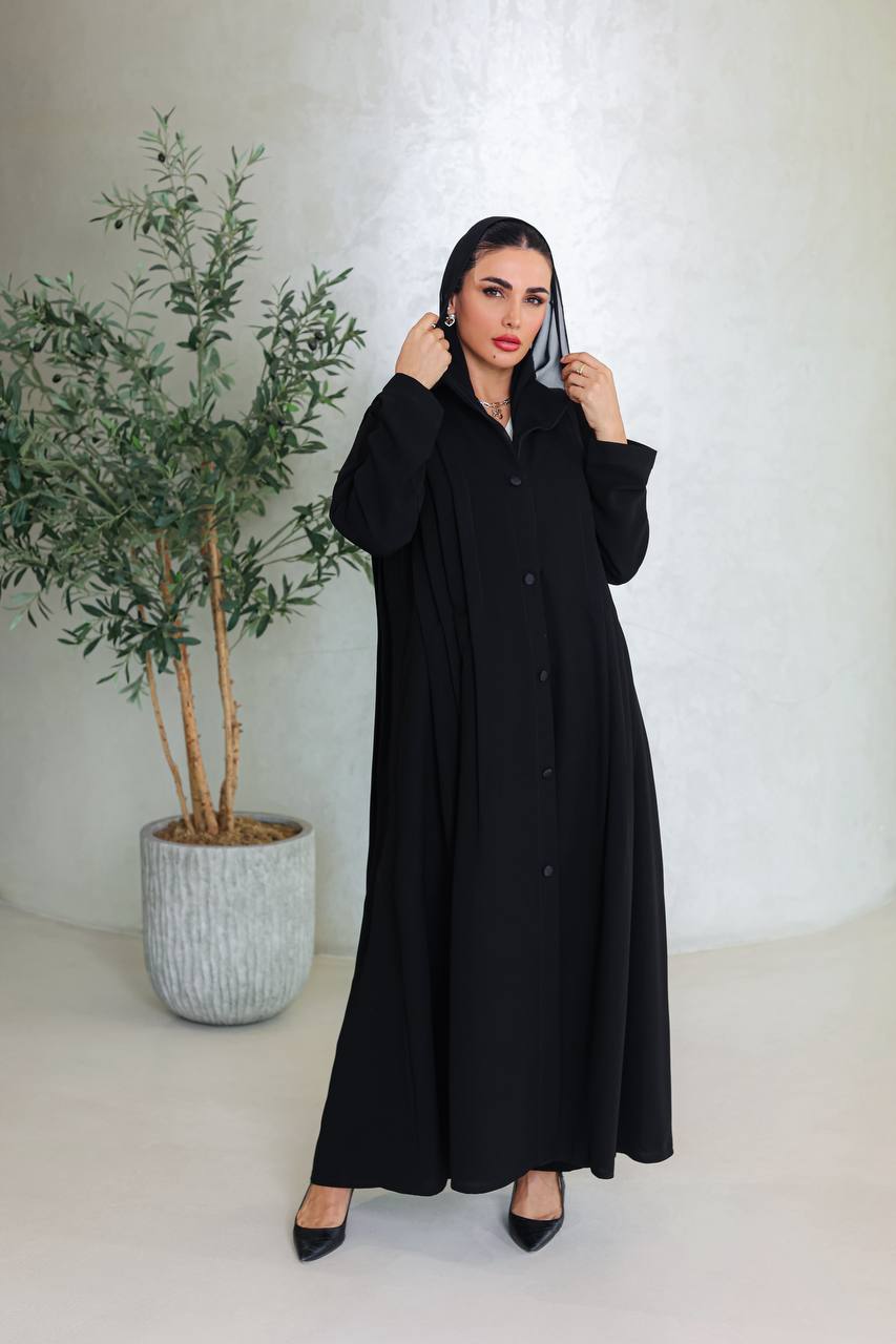 Black crepe abaya with pleats on the sides C:6663