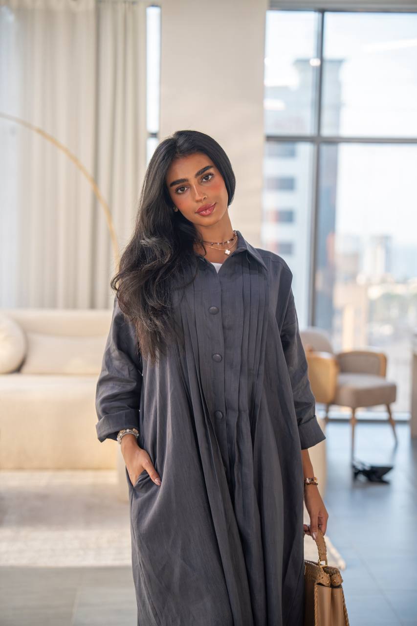 Free size abaya, gray linen C:6663 Gray