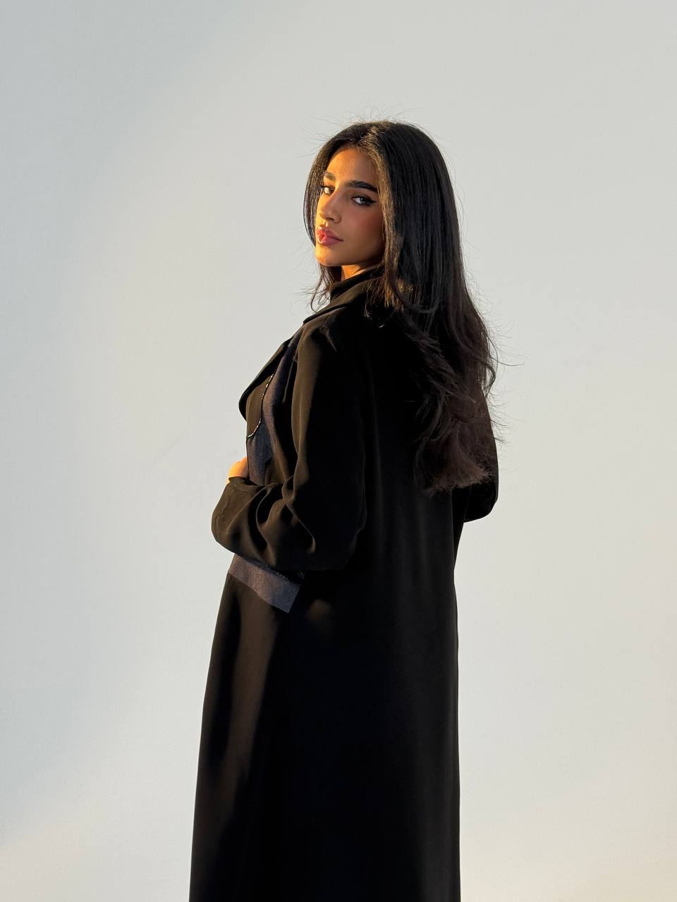 Crepe abaya with jeans, black. C:6694
