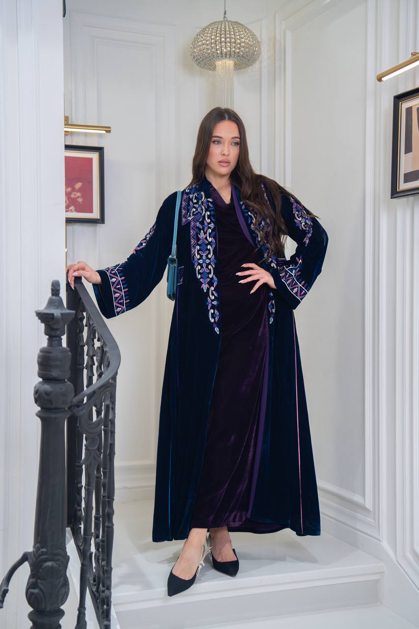 Velvet abaya with  unique embroidery. C:6709
