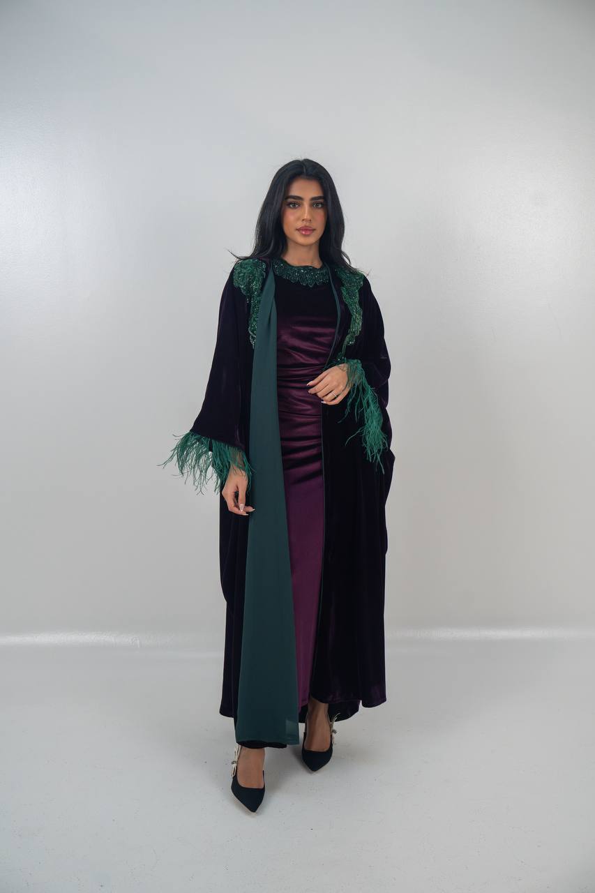 Velvet bisht and dress set in royal purple with hand embellishment.C:6715