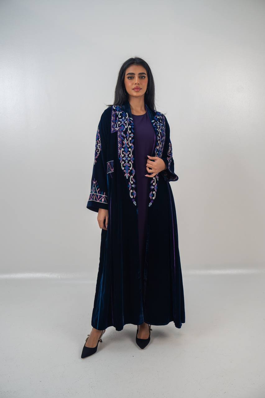 Velvet abaya with  unique embroidery. C:6709