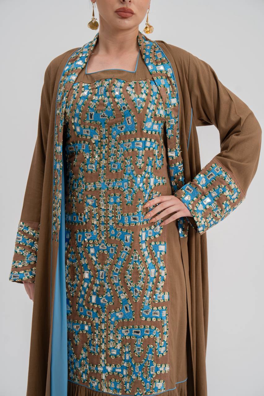 Abaya and dress set, linen with embroidery. C:6743