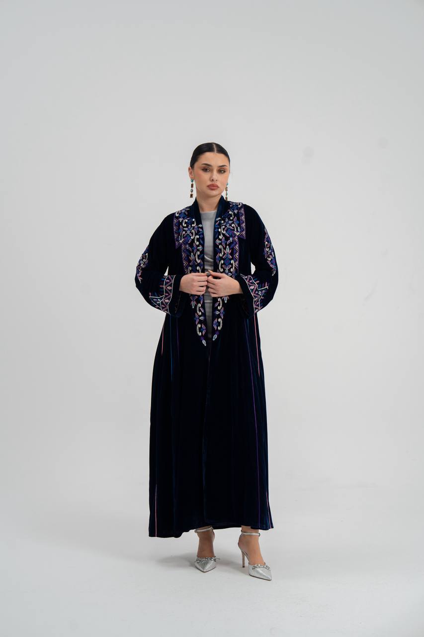 Velvet abaya with  unique embroidery. C:6709