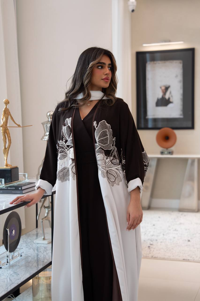 A crepe bisht abaya with embroidery.C:6767