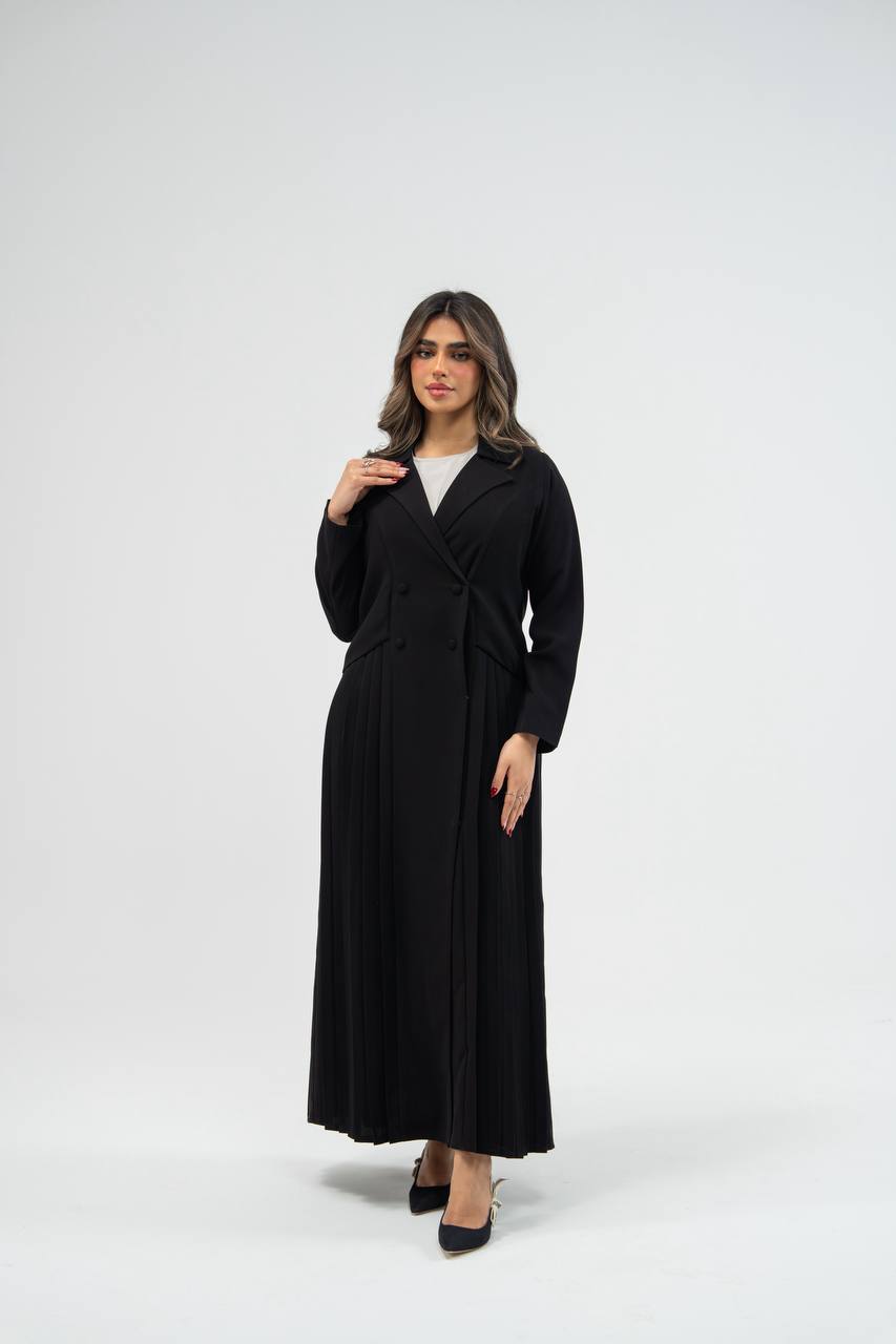 عباية بخام كريب باللون الاسود. C: 6776