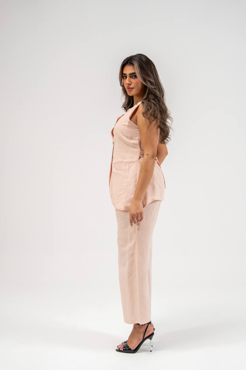 Vest and pants set, light pink linen.C:230