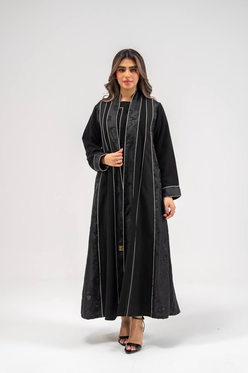 Black crepe fabric abaya with jacquard. C:6773