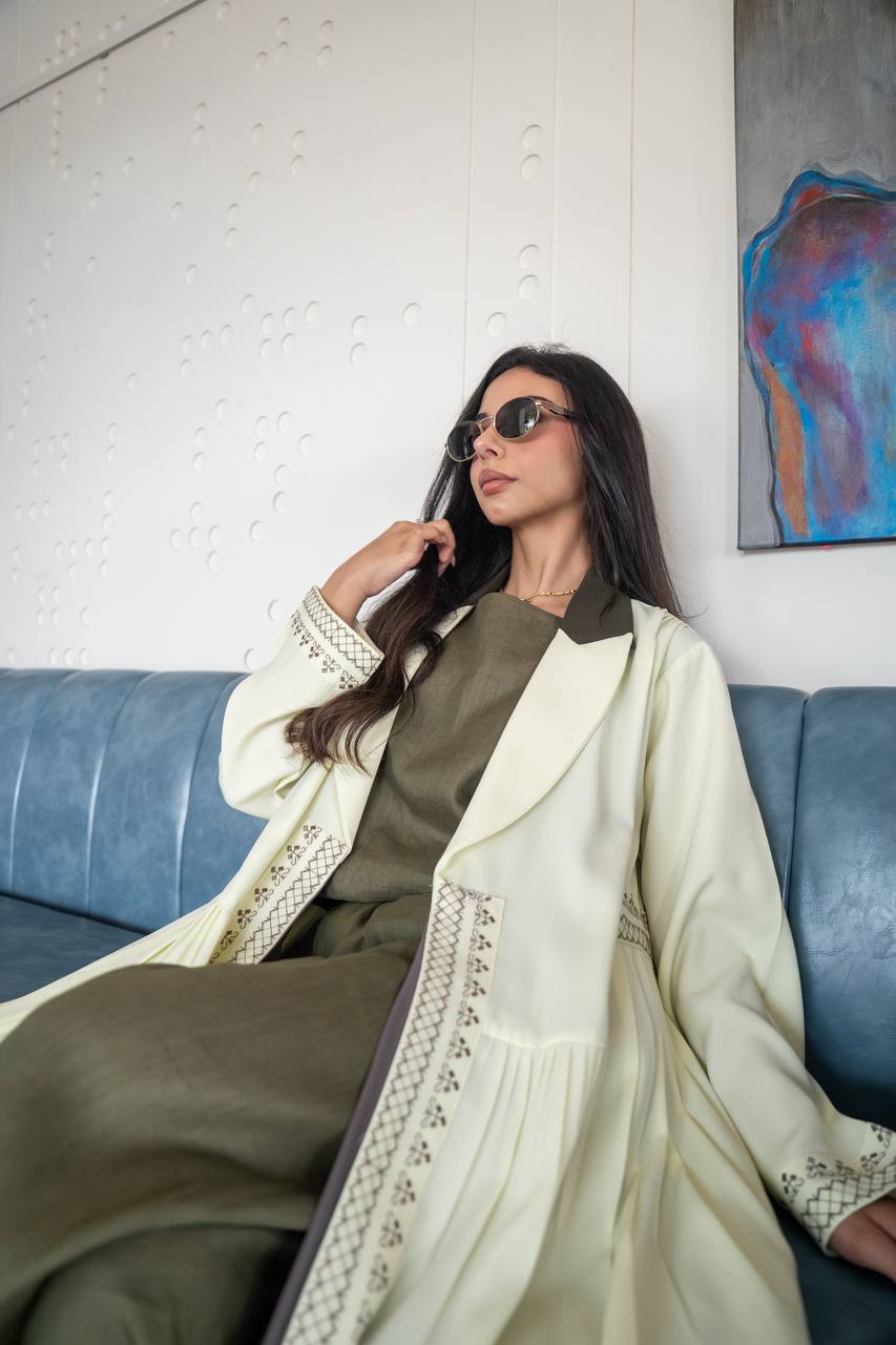 Yellow crepe blazer abaya. C:6778