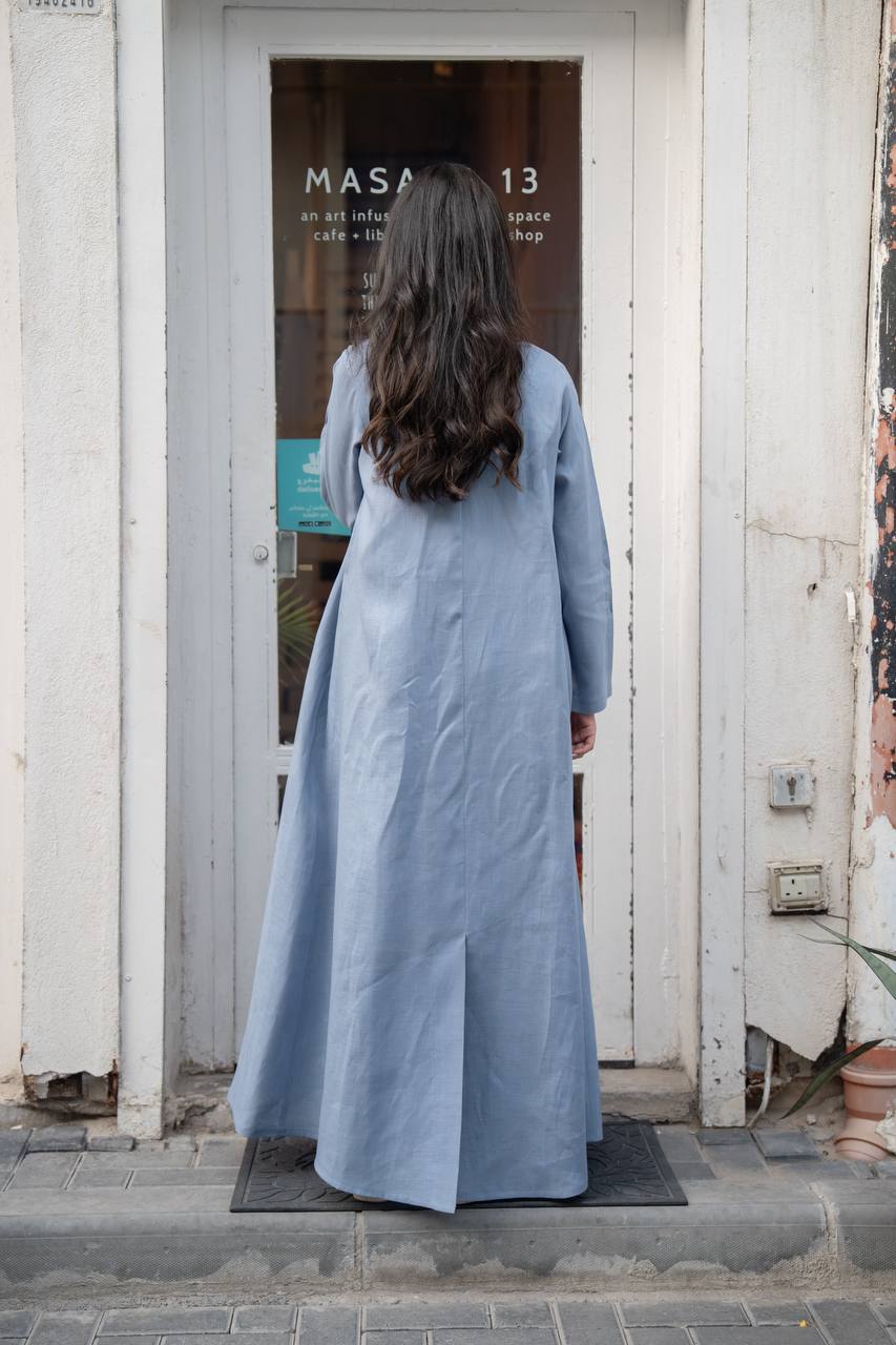 Linen abaya in blue. C:6779 Sky blue