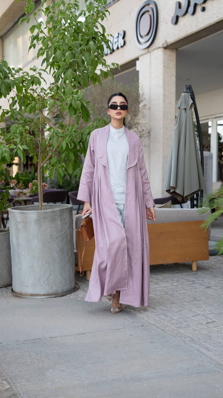 Linen abaya, pink color.C:6633