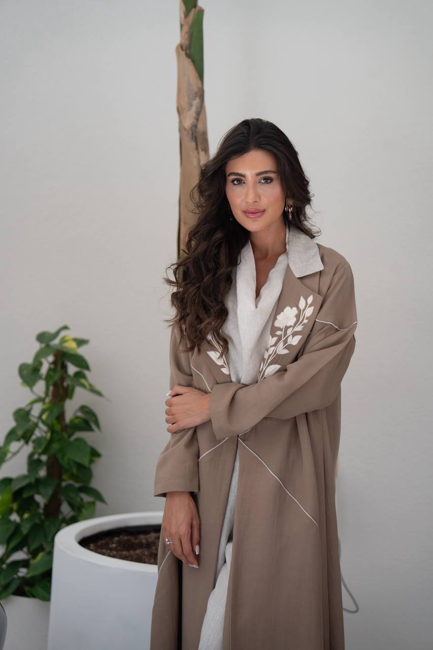 Light brown linen blazer abaya.C:6801