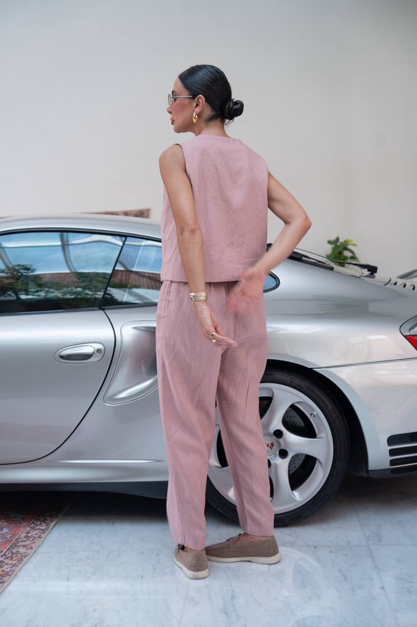Vest and pants set, linen in pink.C:238