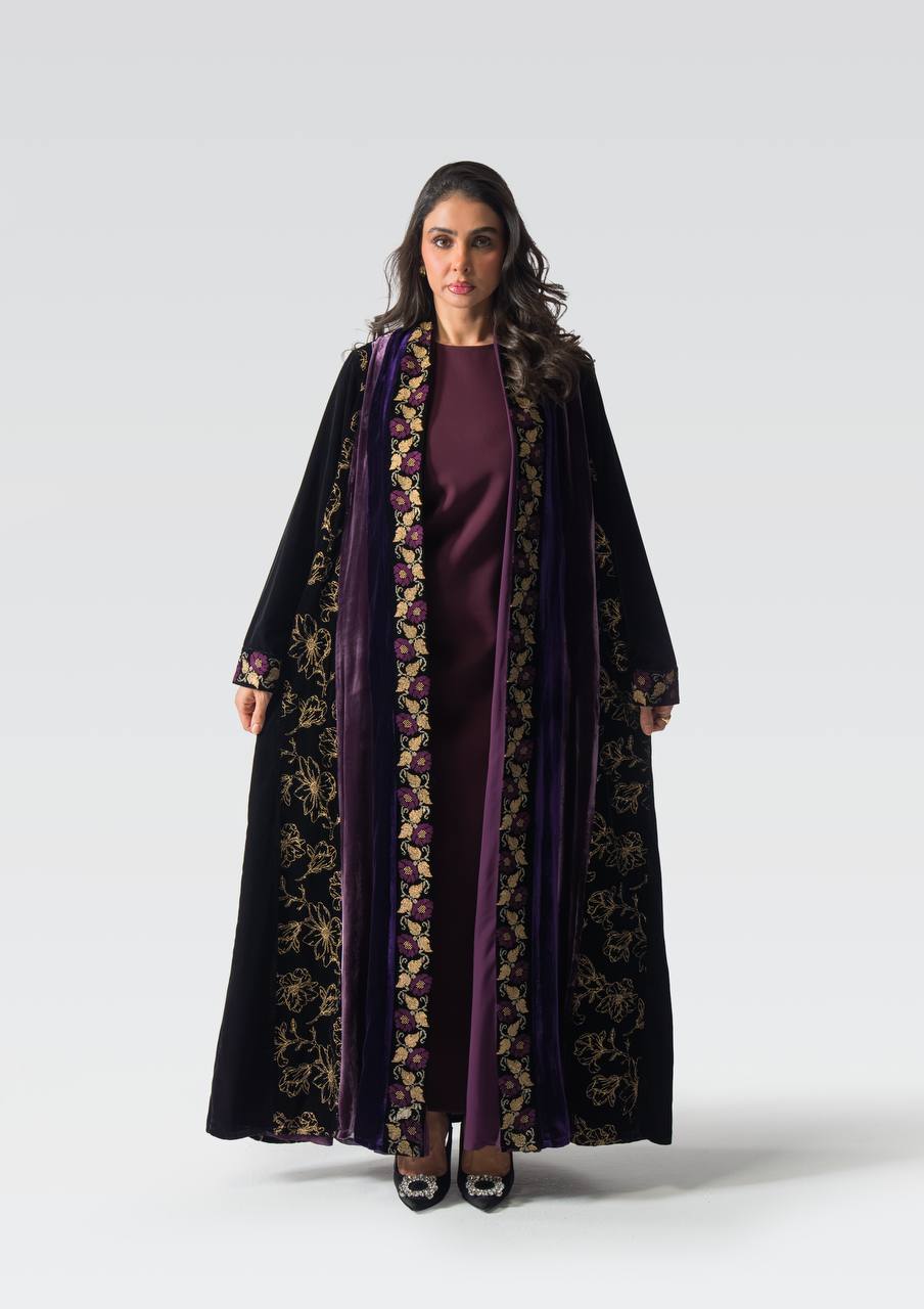 Velvet abaya with embroidery.C:6834