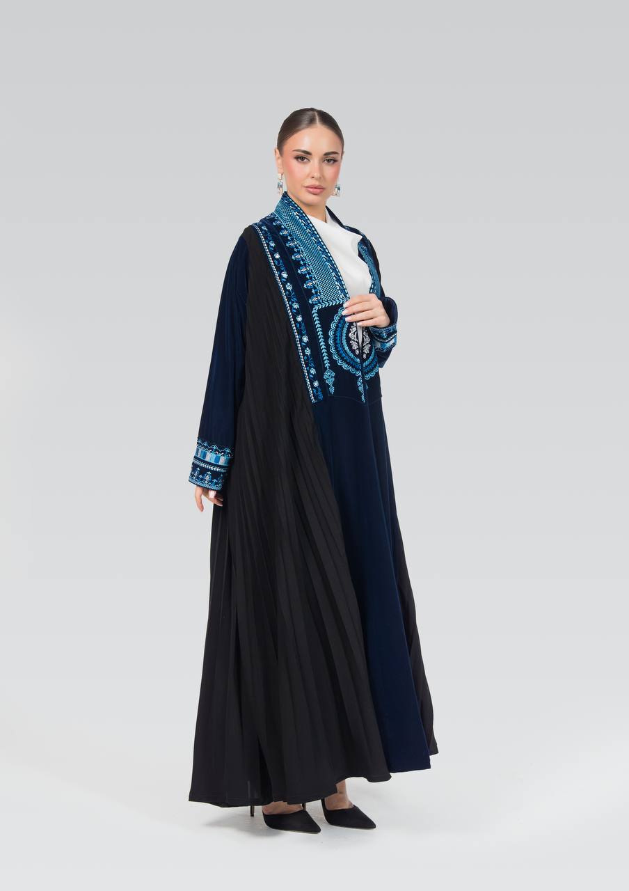 Velvet and crepe abaya with embroidery.C:6841