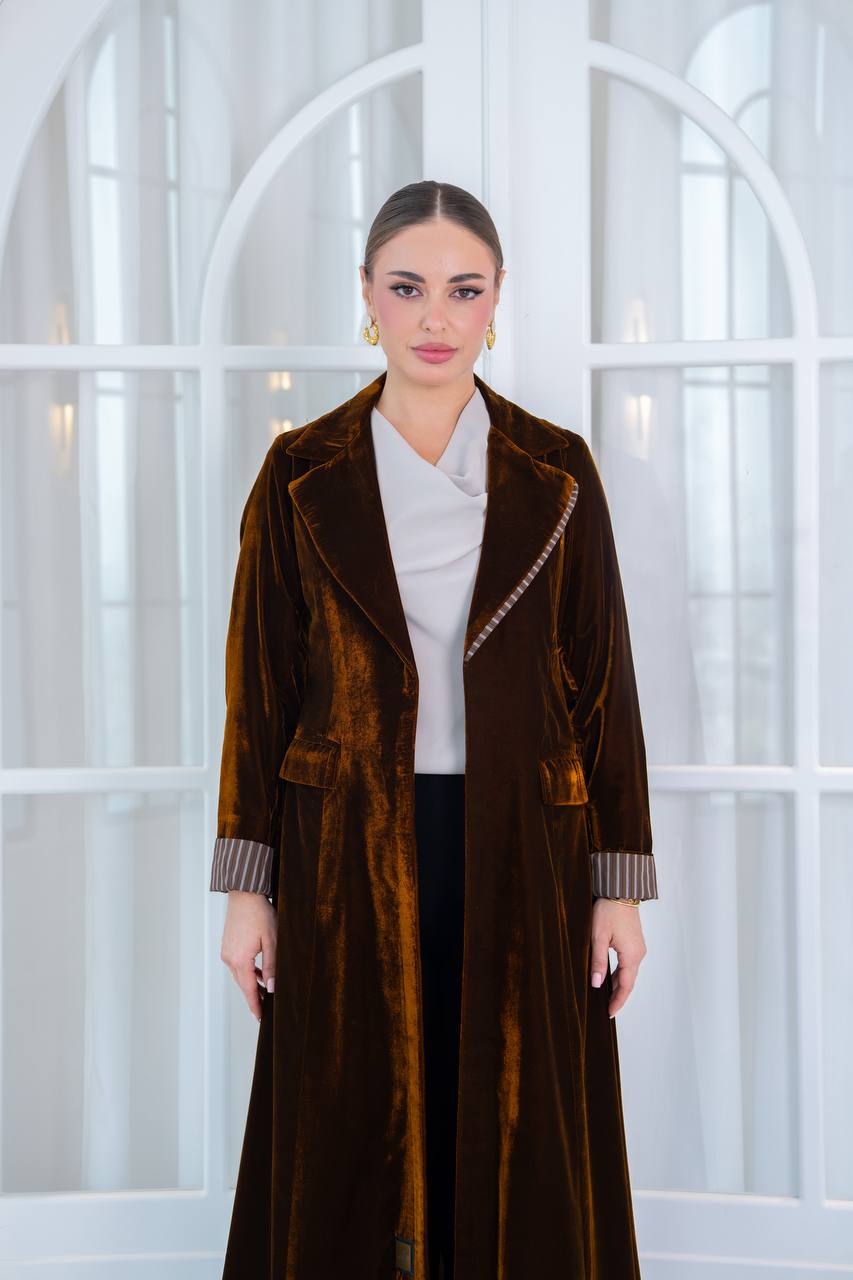 Velvet abaya with striped cotton.C:6849