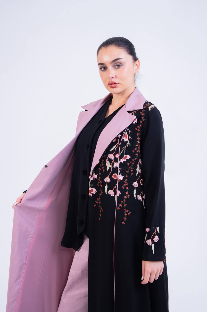 Black crepe abaya with embroidery.C:6853