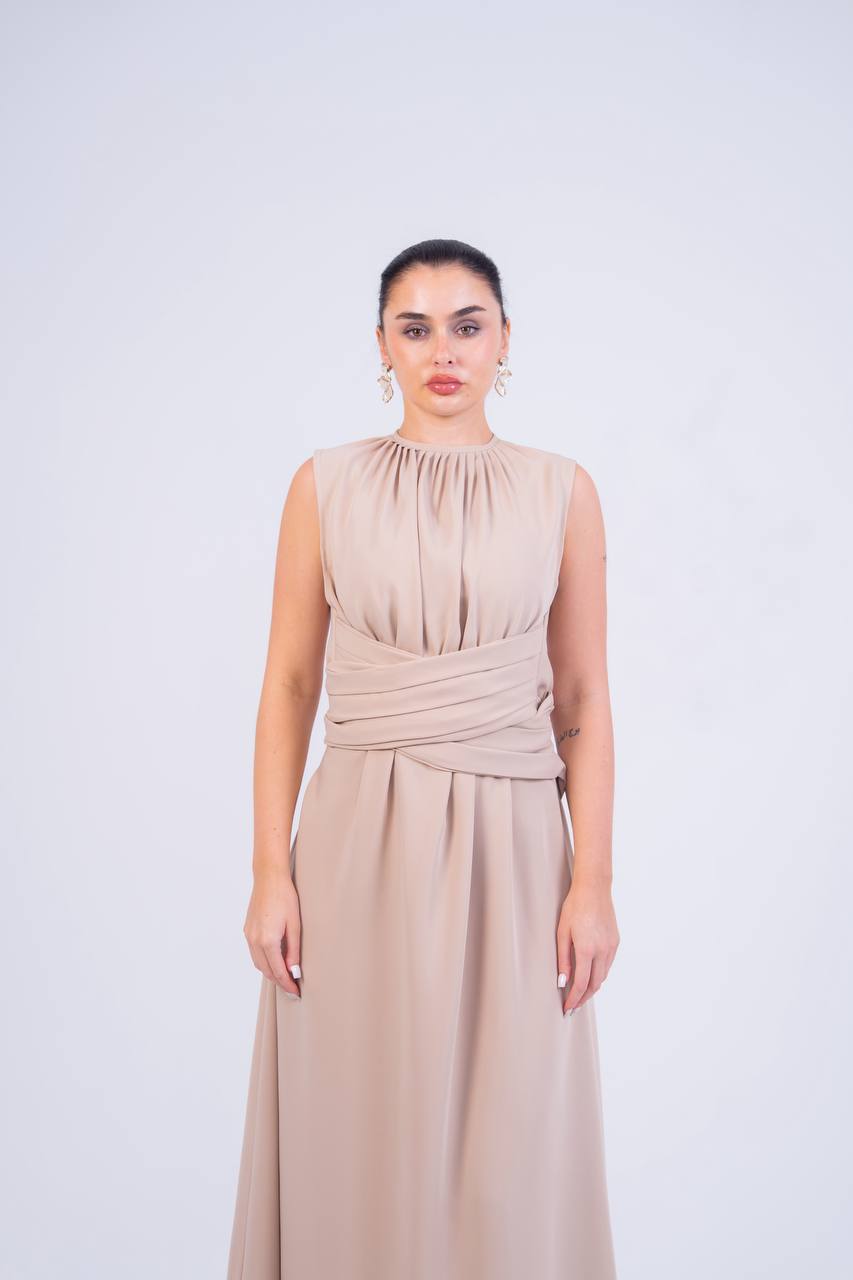 Beige crepe dress.C:266