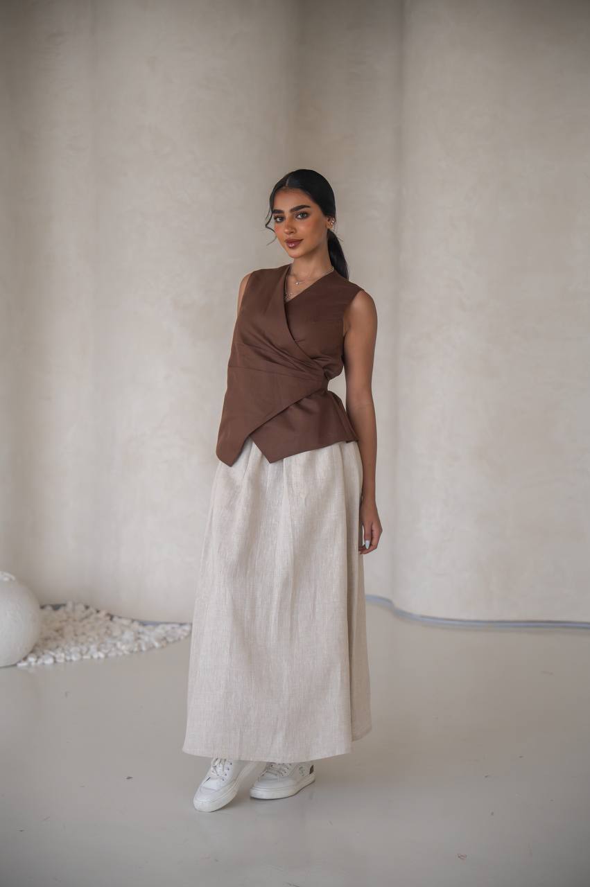 Linen blouse and skirt set C:205 Brown-Beige