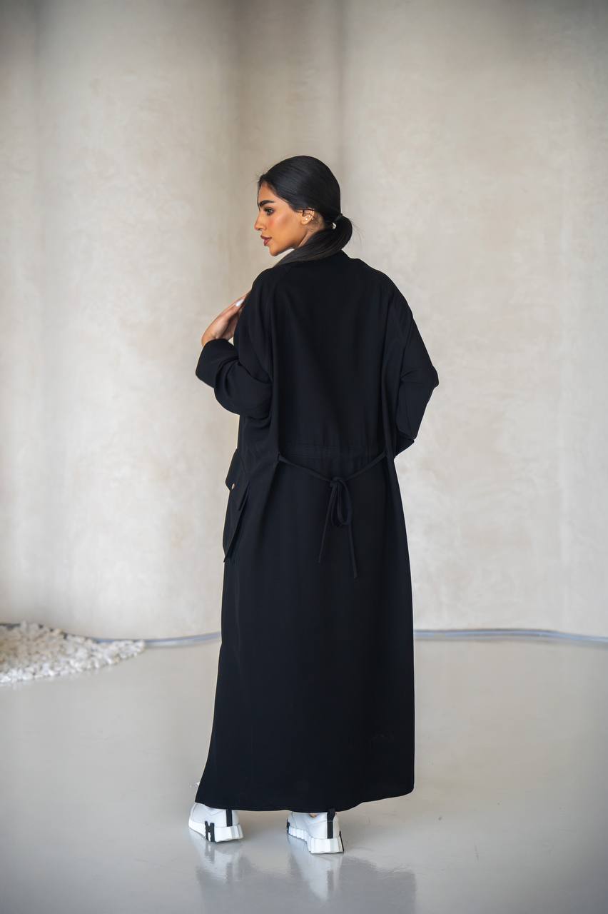 Free size abaya, black crepe fabric C:6639 (Free size)
