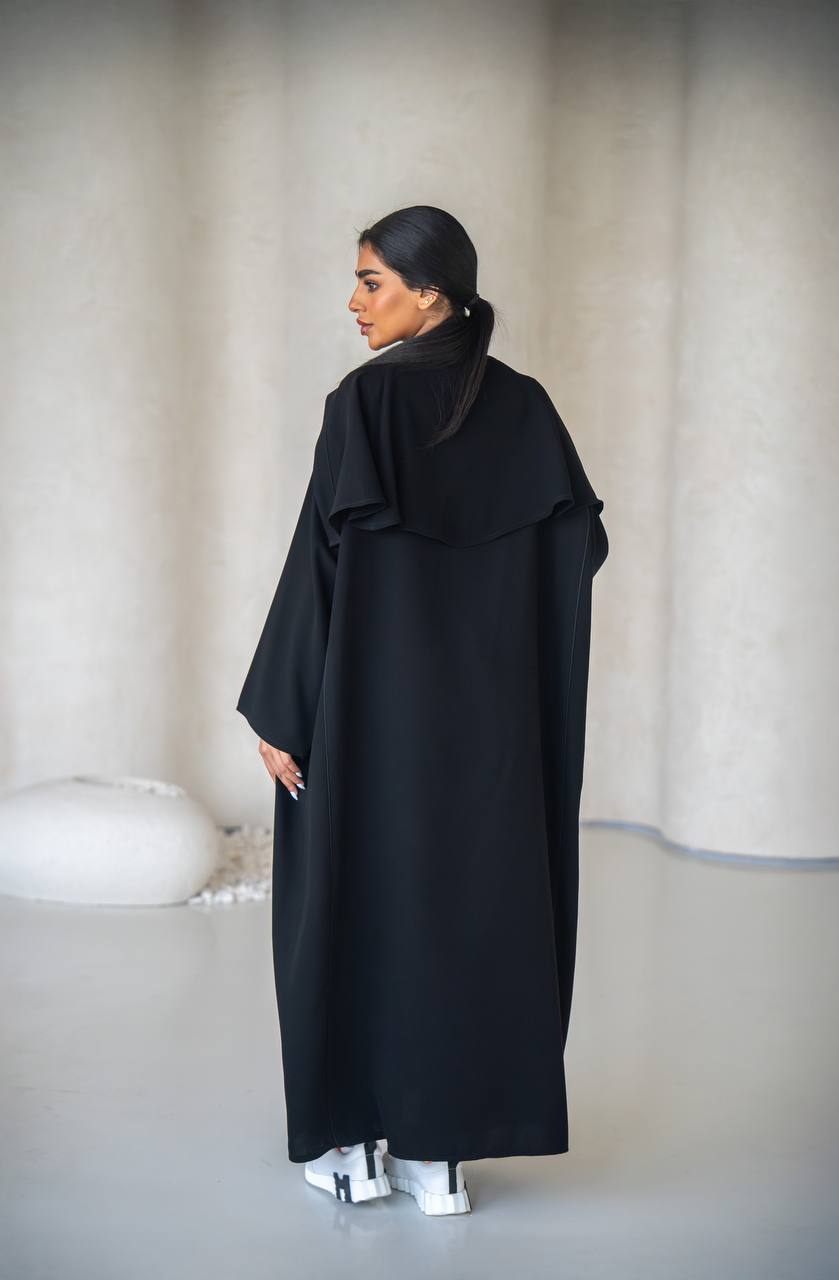 Free size abaya in black crepe fabric C:6638 (Free size)