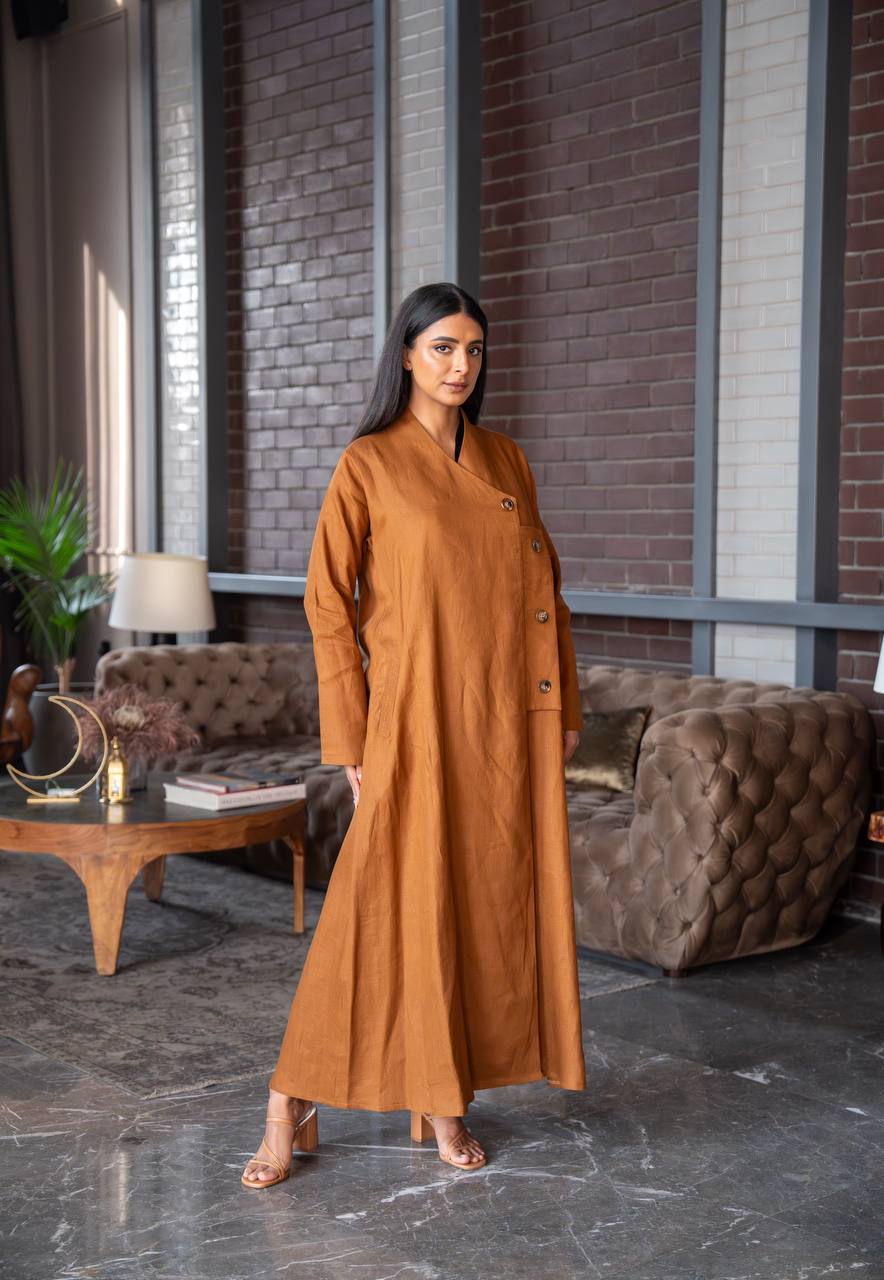 Camel Linen Abaya C:6586