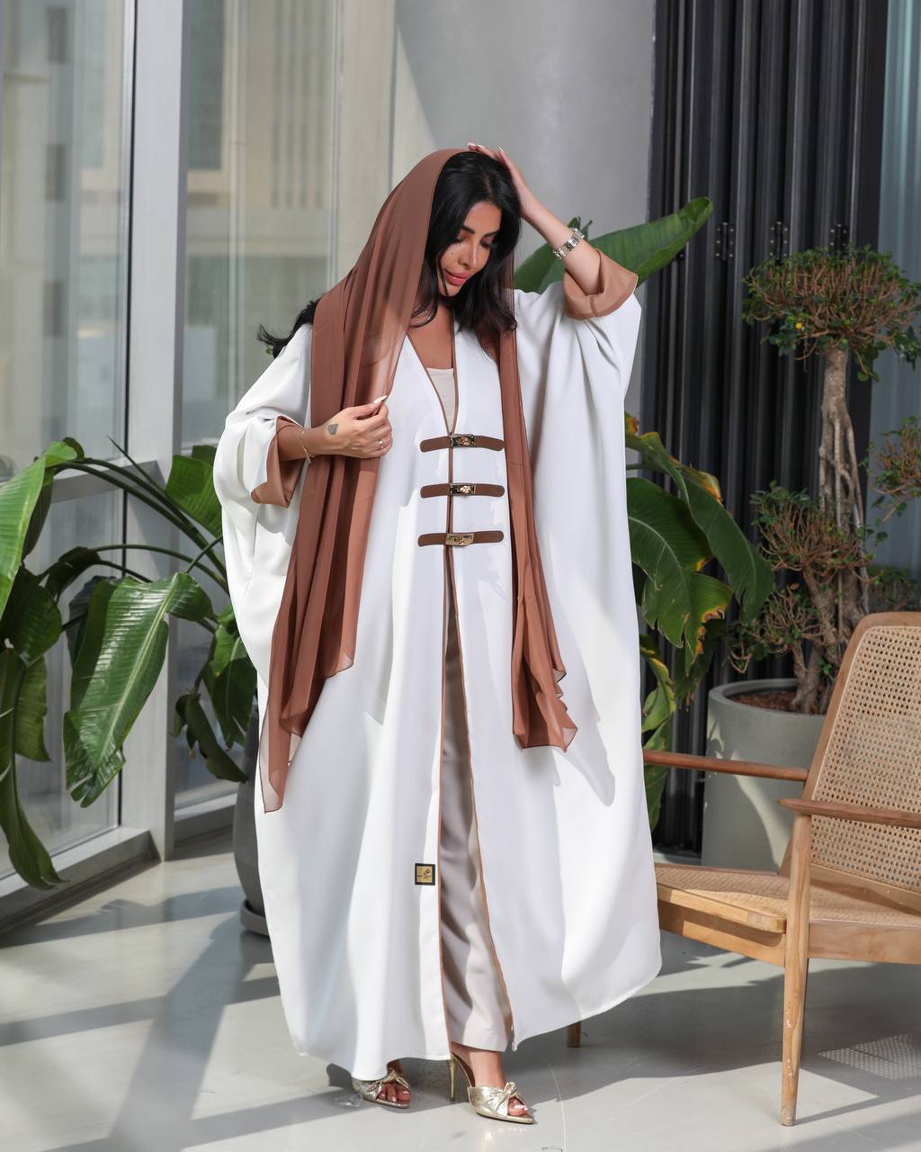 Free size crepe fabric abaya with chiffon lining C:2063 (Free size)