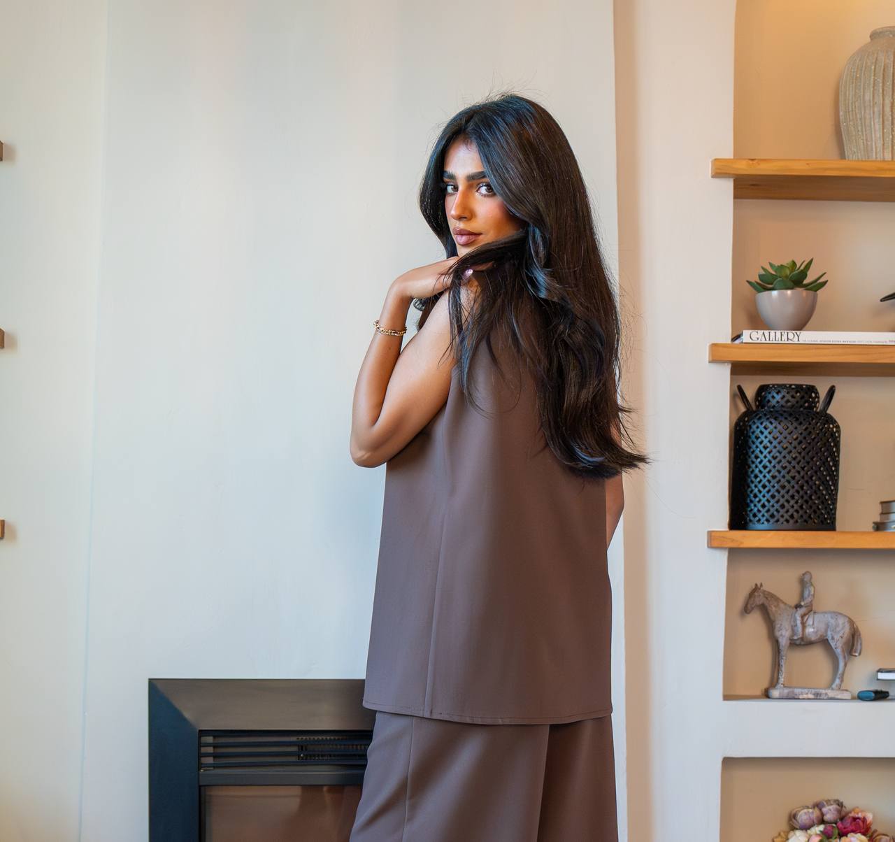 Brown Crepe Vest C:182 Brown