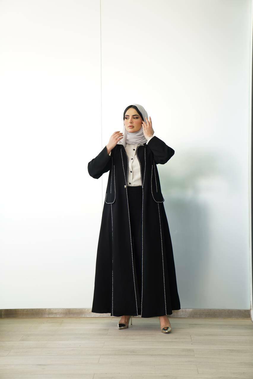 Black crepe abaya with hand sash C:6497