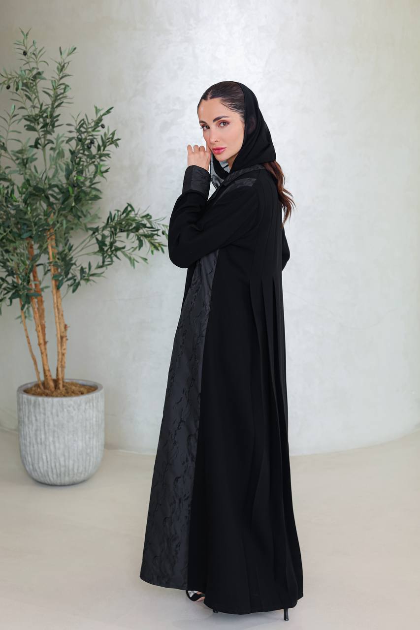 Black crepe abaya with jacquard.C:6670