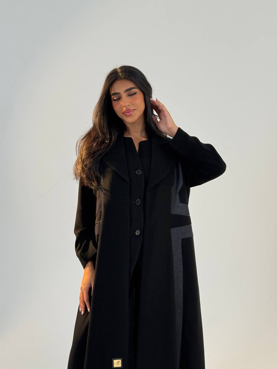 Crepe abaya with jeans, black. C:6694