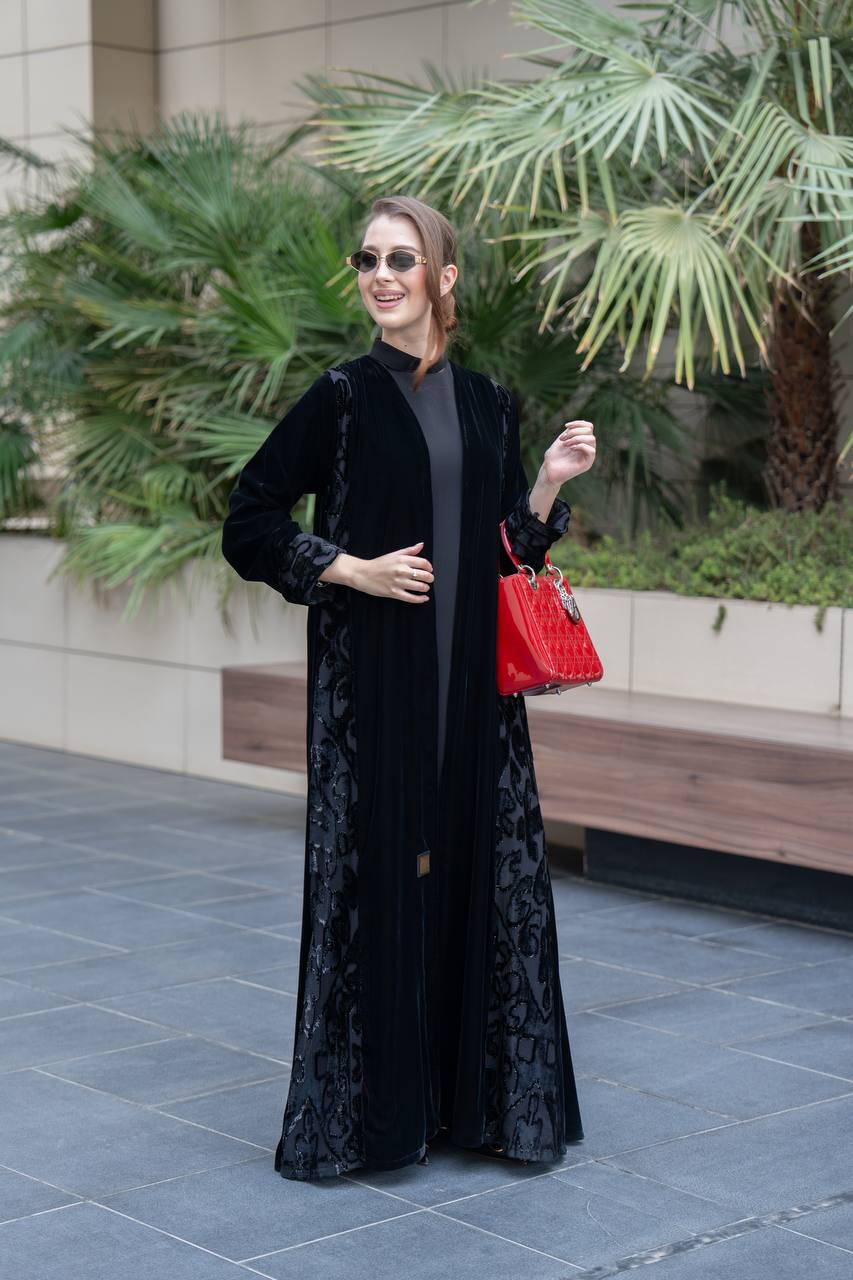Black velvet abaya.C:6699