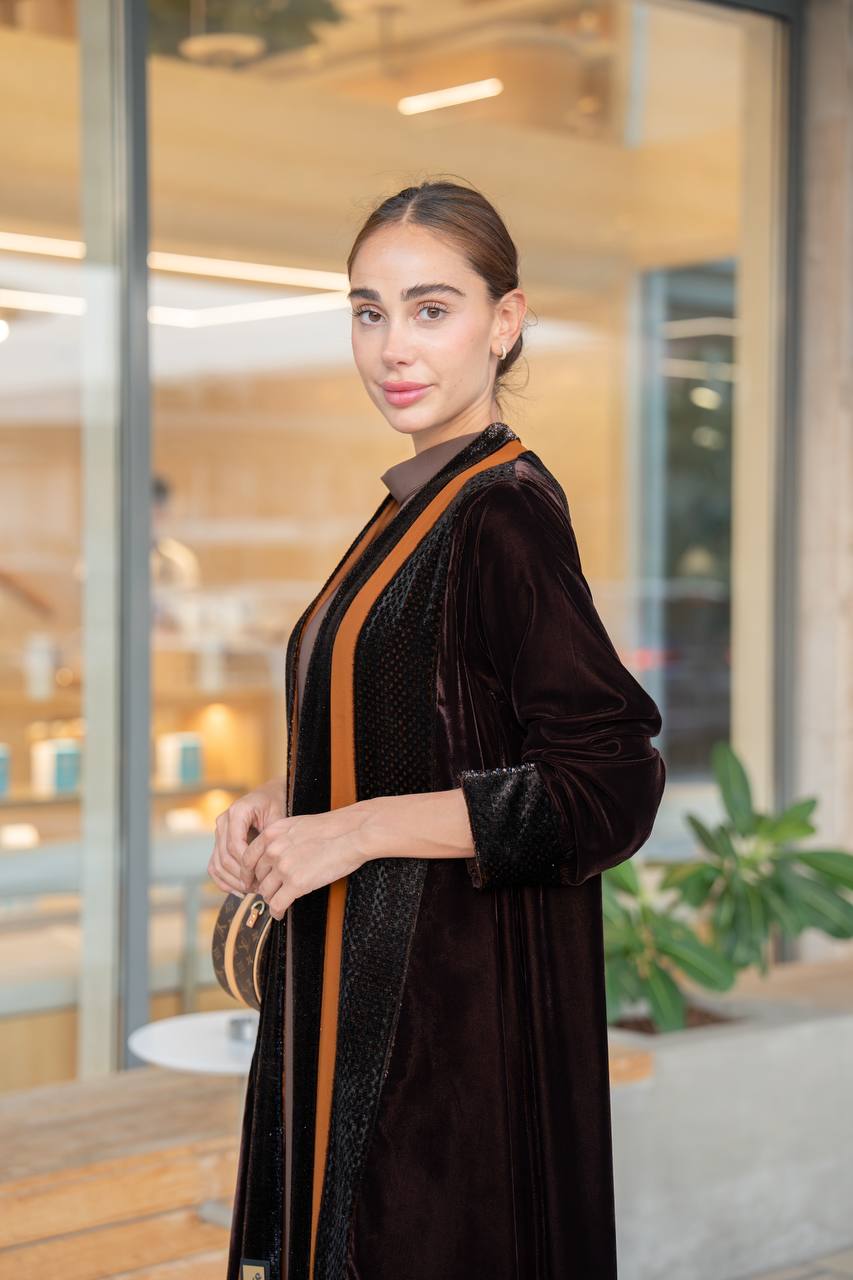 Brown velvet abaya.C:6698 Brown