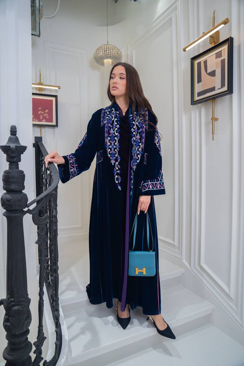 Velvet abaya with  unique embroidery. C:6709