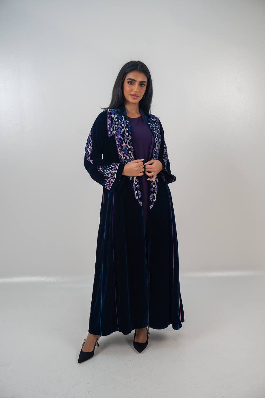 Velvet abaya with  unique embroidery. C:6709