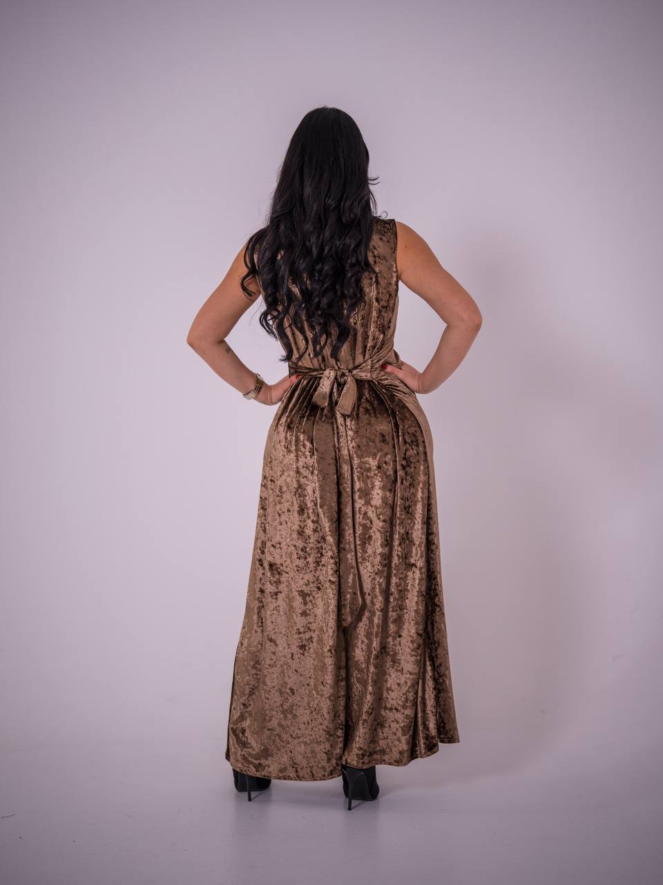 brown stretch velvet dress. C:223 Brown