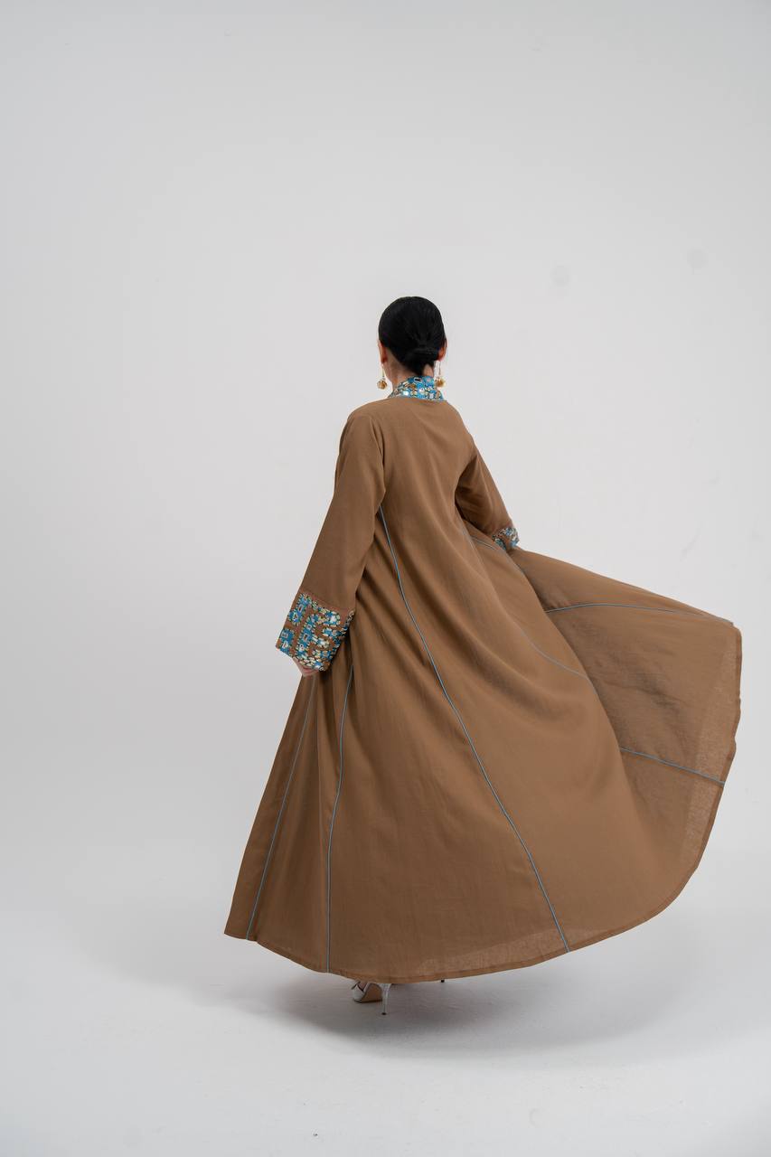 Abaya and dress set, linen with embroidery. C:6743