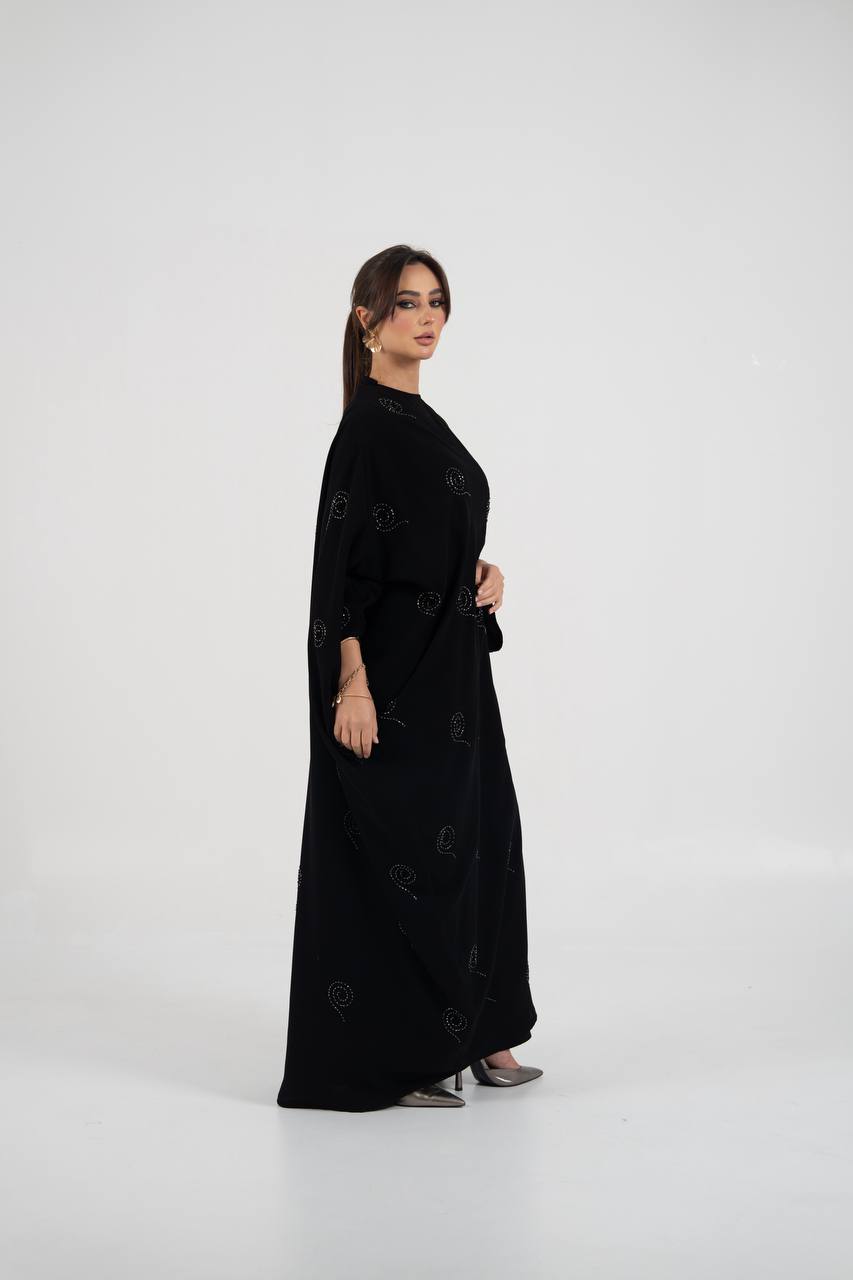 Black crepe abaya with beading and embroidery. C:6761