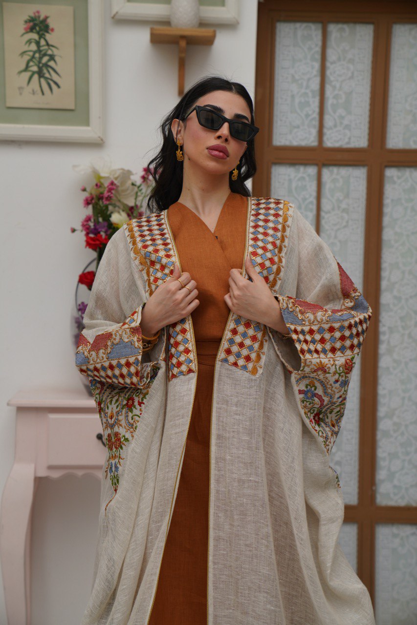 ABAYA BESHT LINEN WITH EMBROIDERY . C:6412