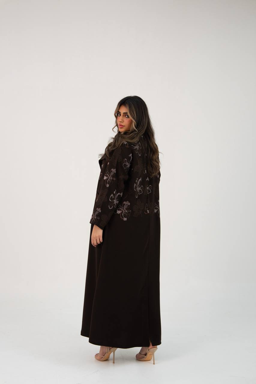 Brown crepe blazer with embroidery.C:6765